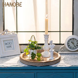 Round Wooden Tray Decor: Decorative Candle Plate Holder Tray for Coffee Table