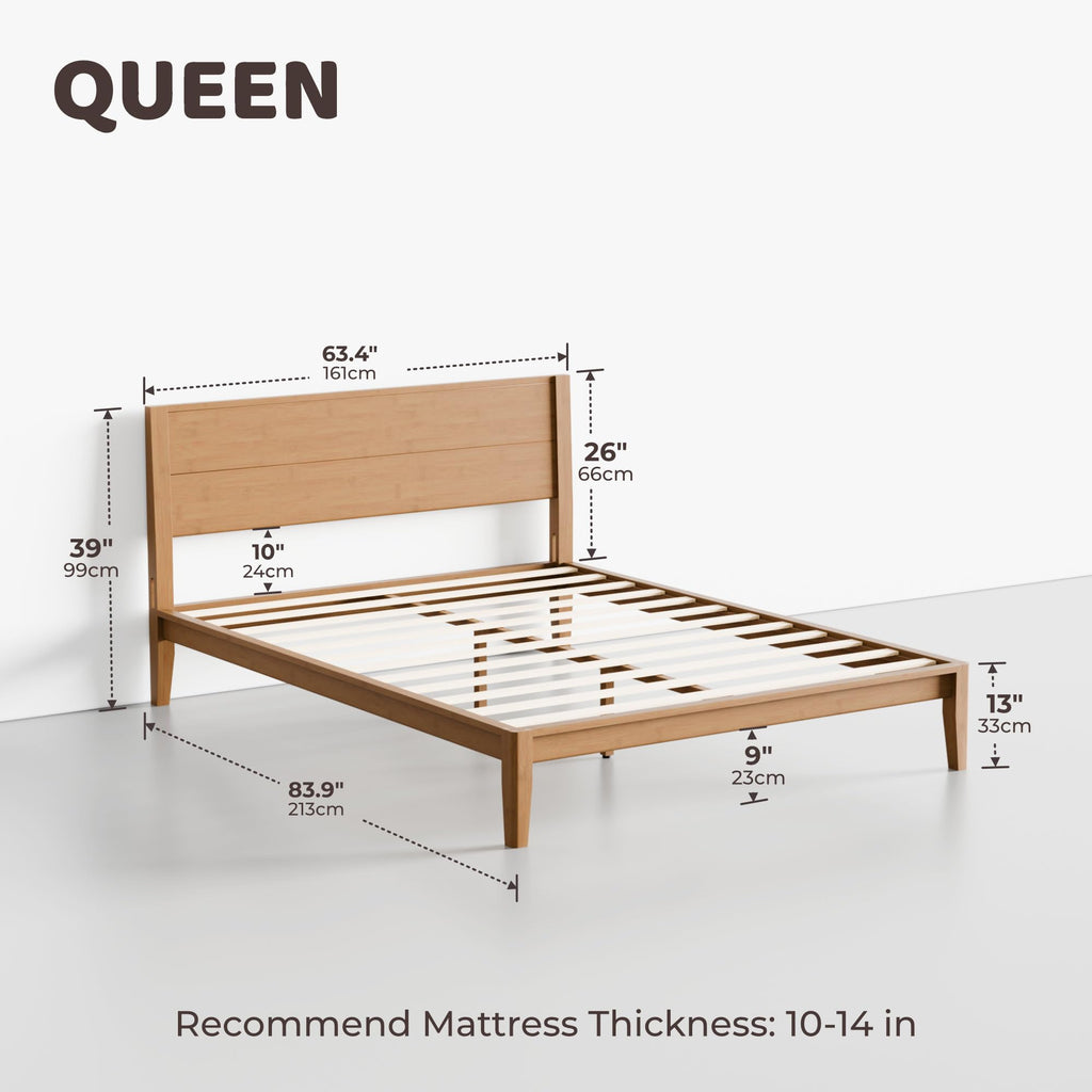 Japanese Joinery Queen Solid Bamboo Bed Frame with Tall Headboard