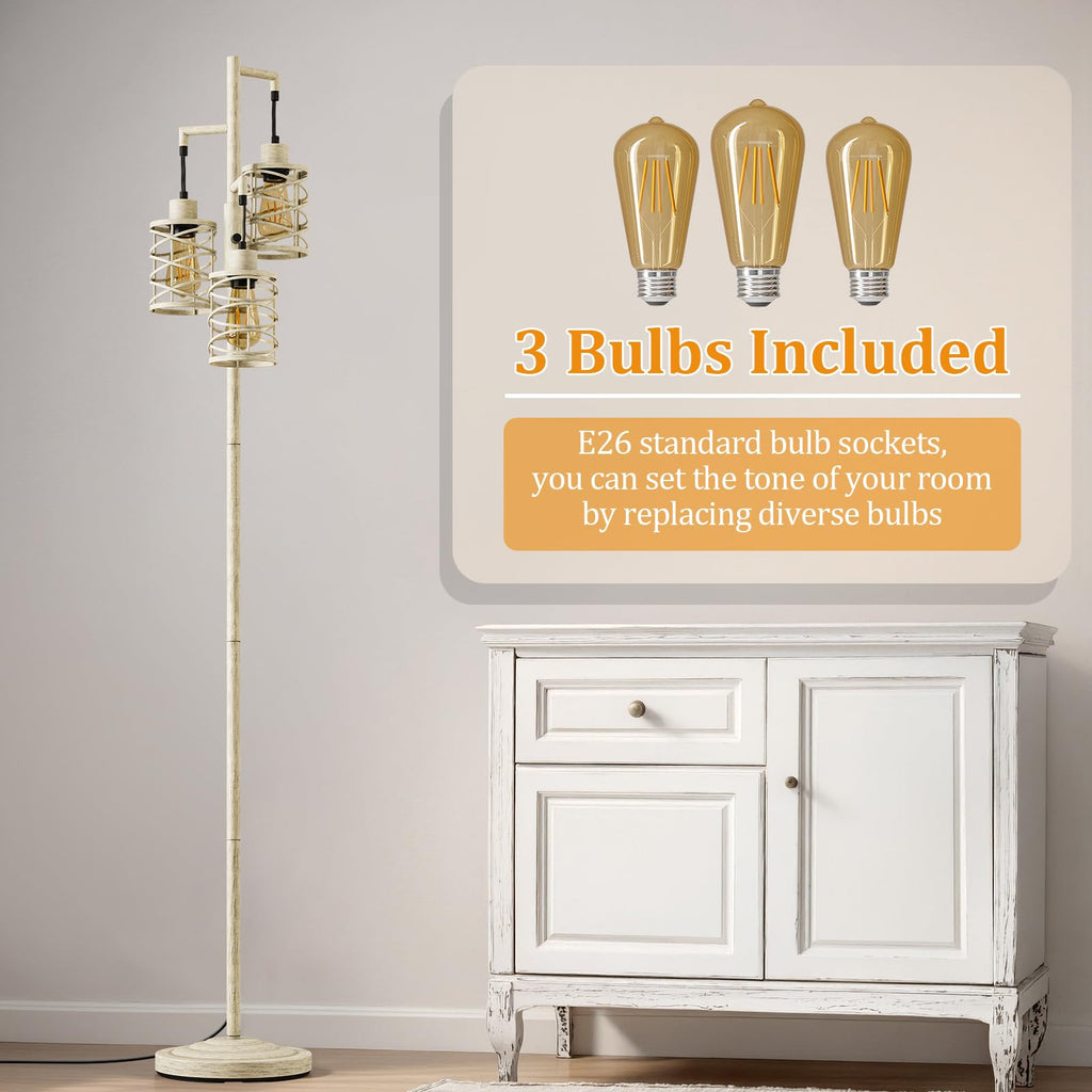 70" Industrial Floor Lamp, Stepless Dimmable Standing Lamp with 3 Bulbs, Farmhouse Corner Standing Tree Lamp, Tall