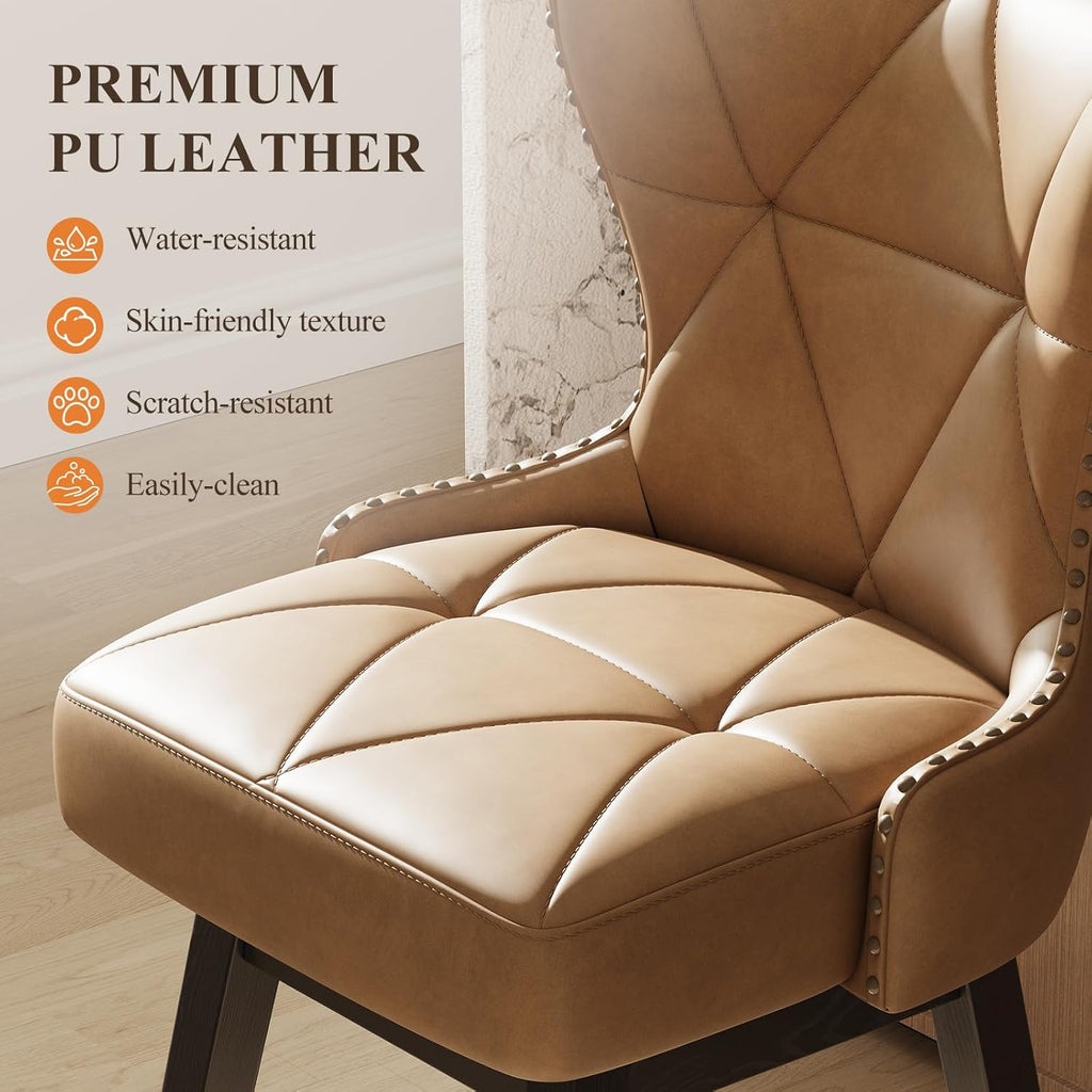 Swivel Counter Height Bar Stools Set of 4, Tall Faux Leather Barstools, Modern Bar Chairs with Solid Back and Wood