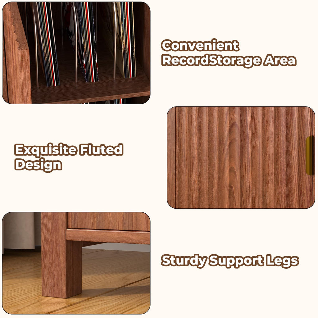 47.2" Mid Century Modern Record Player Stand with Vinyl Storage
