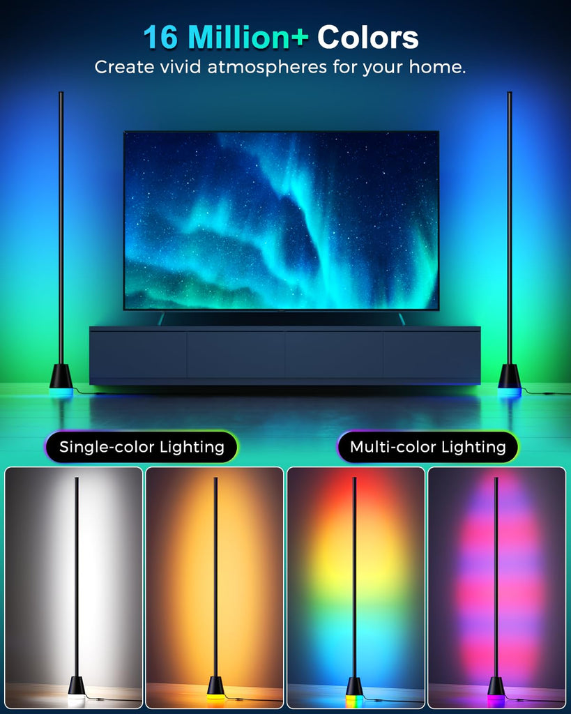 Corner Floor Lamp, Smart Ambient LED Light, Black