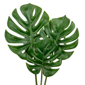 3 Pack Artificial Monstera Leaves with Long Stem for Vase - Fake Tropical Plants Palm Leaves Realistic Philo Turtle