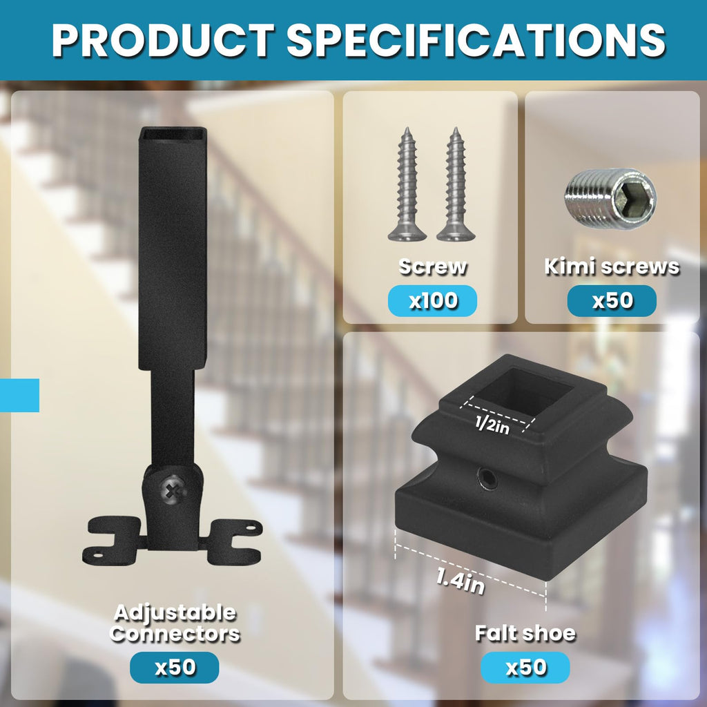 Angle Adjustable Connectors, Baluster Swivel Connectors with Screw for Installation of 1/4" Square Balusters balusters