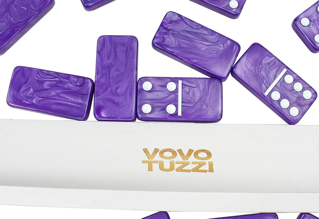 Dominos Set for Adults, Double 6 Dominoes Set with 4 Domino Wooden Racks, Marble Purple Dominos for Kids and Adults