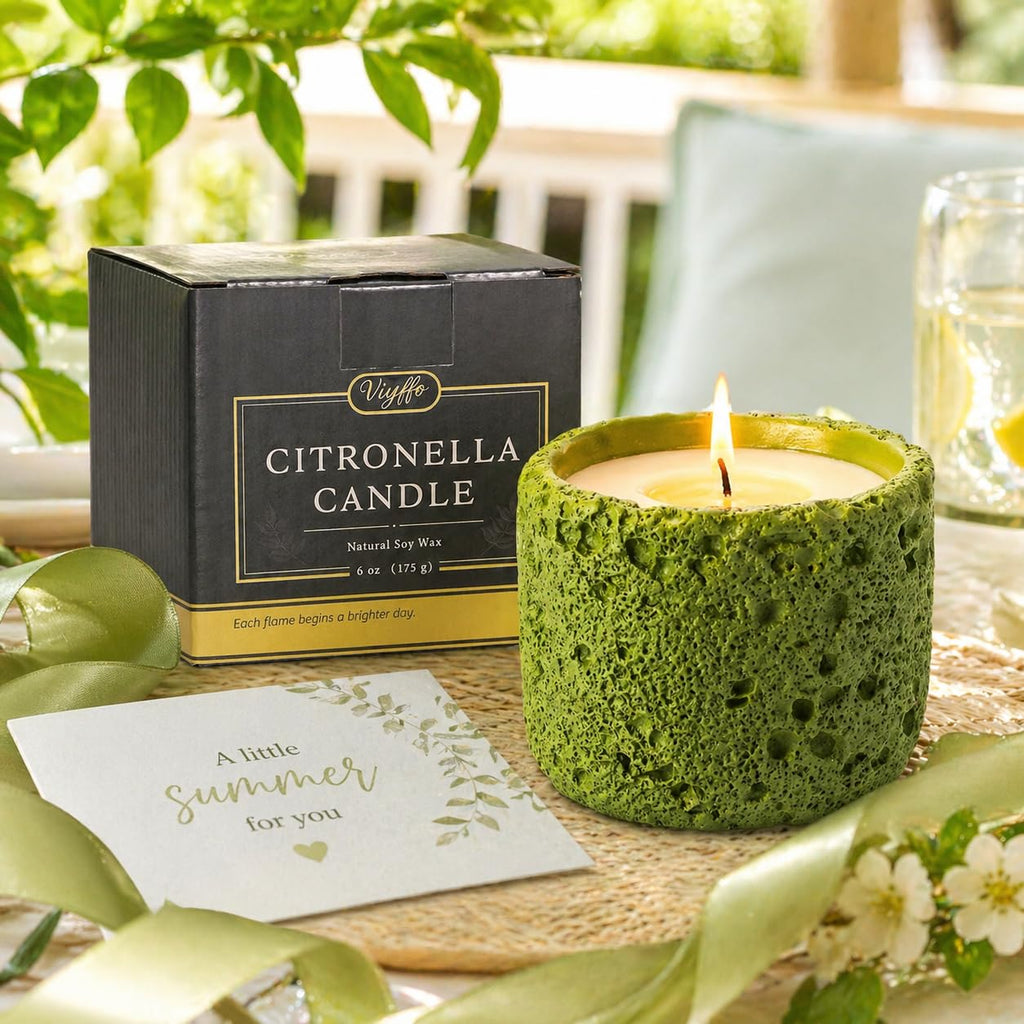 6oz Citronella Candle Outdoor, Small Citronella Candle Indoor, Candles Scented, Non Toxic Soy, Green Ceramic Jar