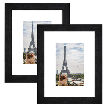 8x10 Picture Frame Set of 2, Real Glass and Wood Frame, Mat 5x7