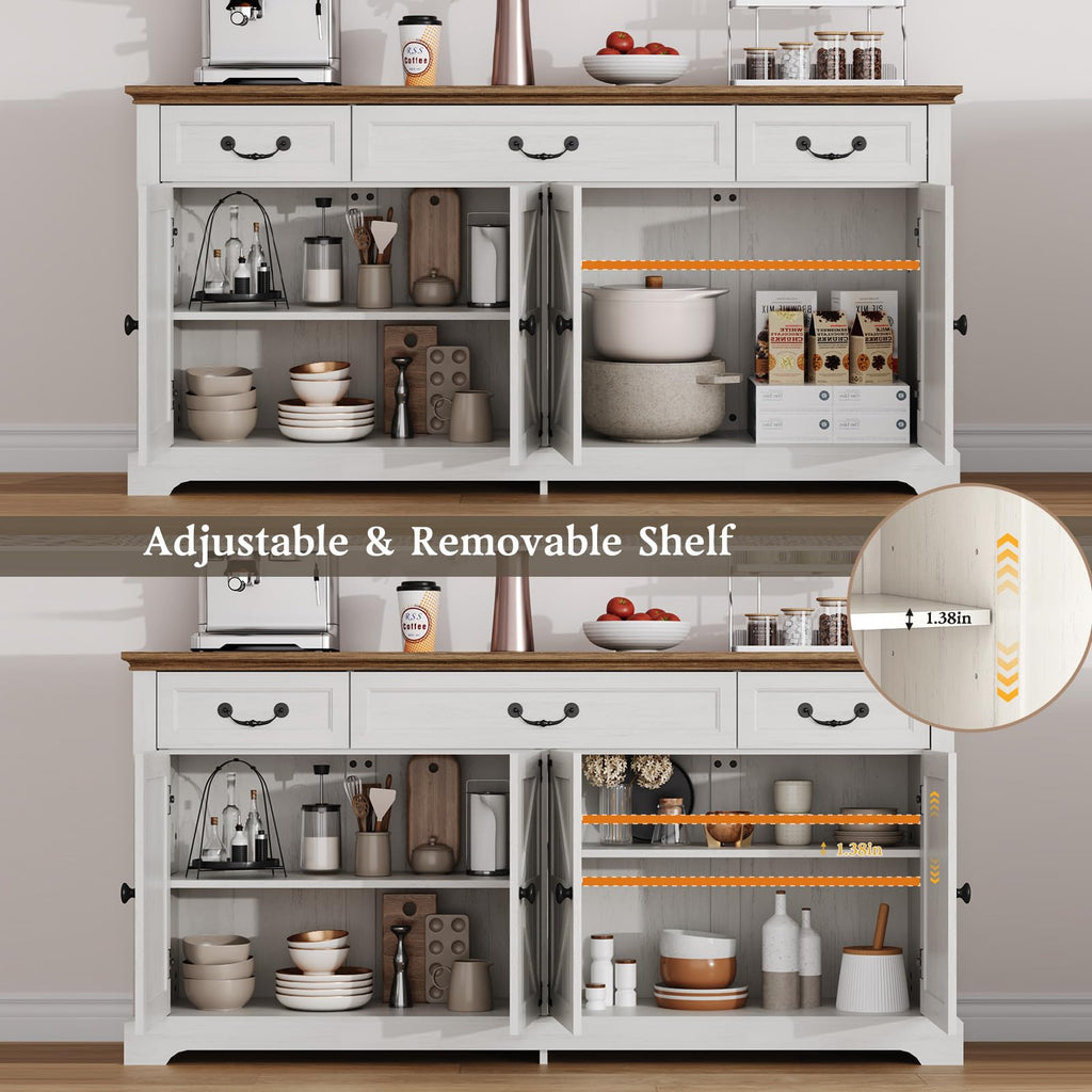 65" Large Sideboard Buffet Cabinet with Storage, Farmhouse Buffet Table Wine Coffee Bar Kitchen Storage Cabinet with