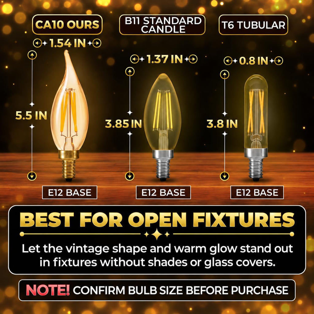 E12 Amber Light Bulbs 40 Watt Equivalent, 6 Pack, 4W 2200K for Candelabra