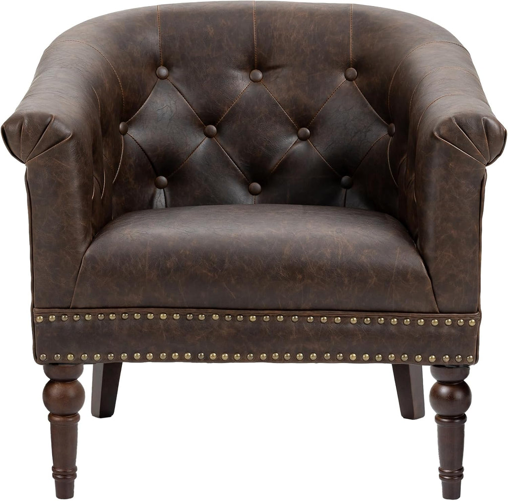 PU Leather Barrel Club Chairs, Modern Accent Chair, Chocolate - Set of 2