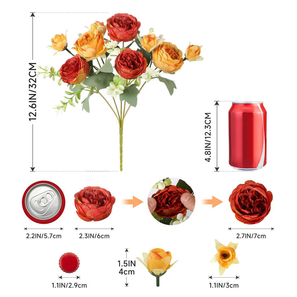 8 Packs Orange Peonies Artificial Flowers Faux Peony Bouquet Autumn Fake Flowers for Vase Silk Floral Arrangements