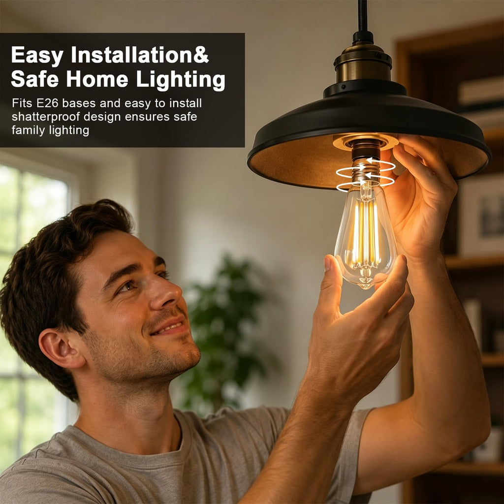 6 Pack Edison LED Light Bulbs,Shatterproof,E26 Base,6W 2700K Warm White