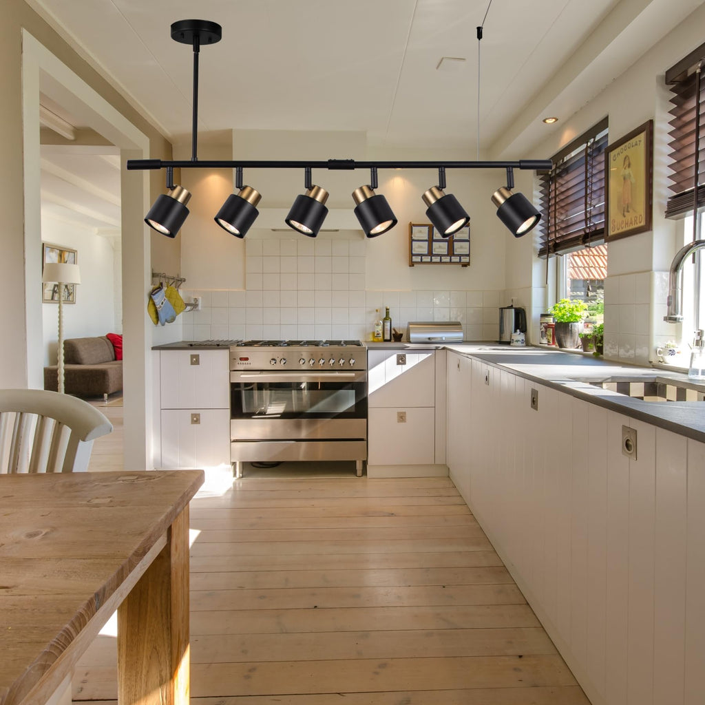 6 Light Track Lighting Kit, Matt Black Brass Finish Adjustable Height with Moden Flush Mount Ceiling Spotlight