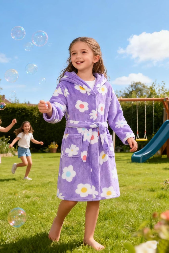 Girls Fleece Hooded Robe Warm Sleepwear for Toddler Kids Soft Fuzzy Bathrobe Gifts
