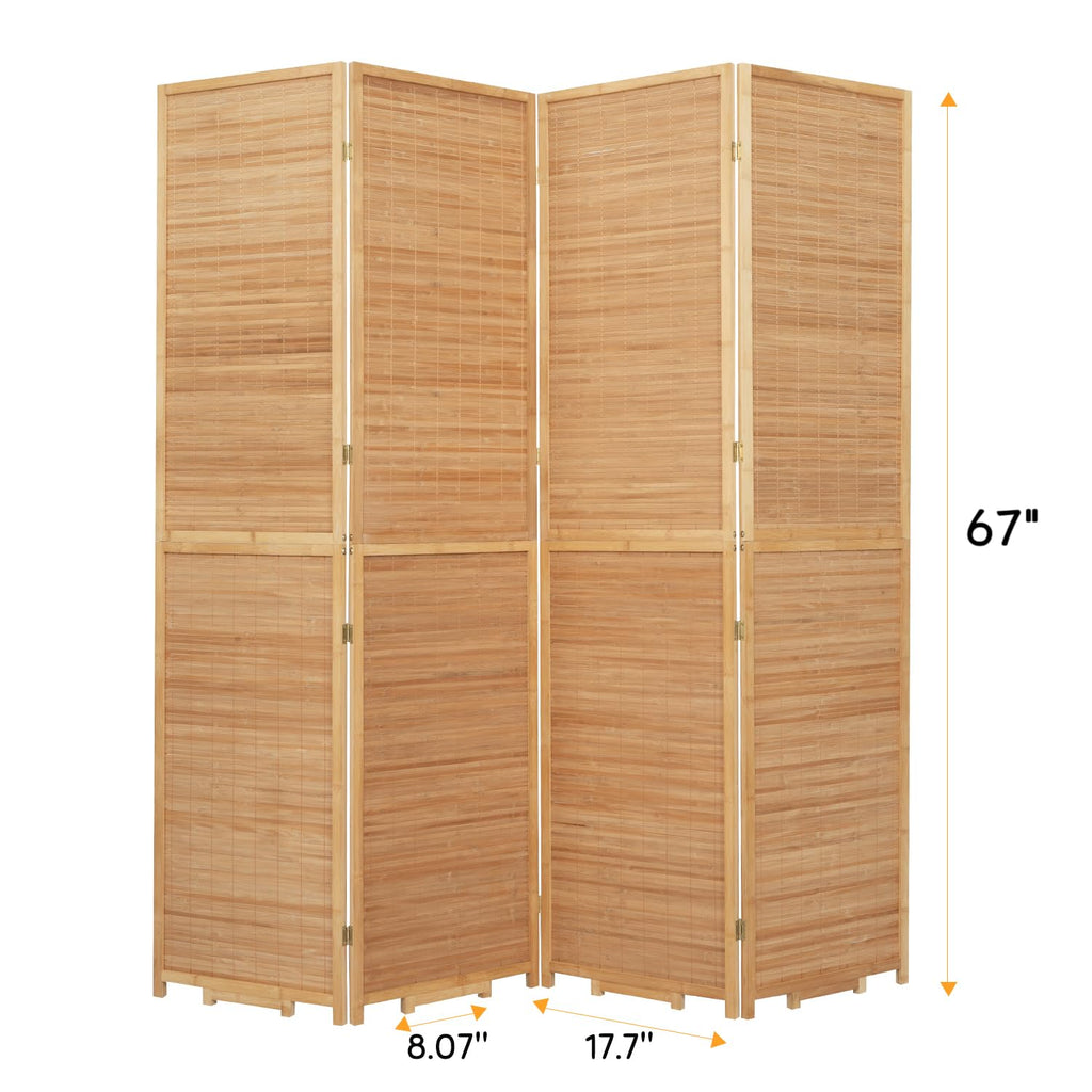 Bamboo Mesh Woven Room Divider 5.6FT, 4 Panel Folding Privacy Screen, Brown