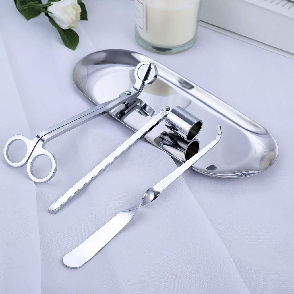 4-in-1 Stainless Steel Candle Care Kit for Candle Lovers, Silver - Set of 4