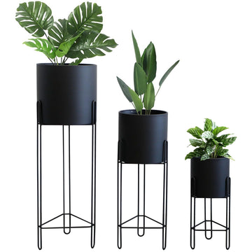 Set of 3 Planters with Stand Indoor Otdoor Tall Planters for Indoor Plants 29 &18 &12" Morden Planters Flower Pots
