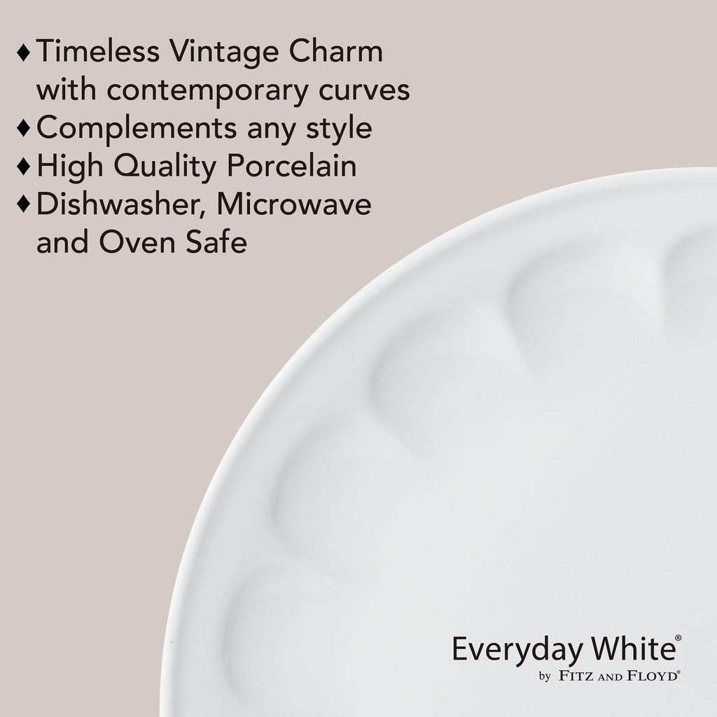 And Floyd Everyday Vintage Scalloped Porcelain 12 Piece Dinnerware Plate Bowl Set, Service for 4