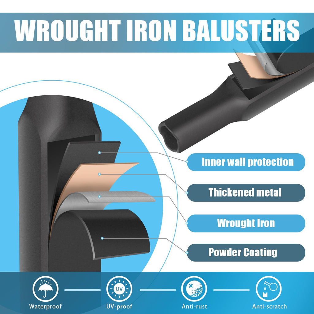 1/2" Square Iron Balusters - Single Basket & Double Twist - 20p