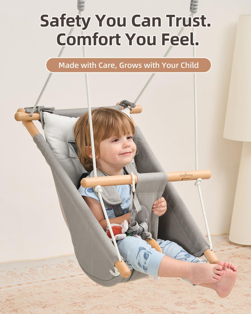 Baby Swing Indoor Outdoor, Canvas Baby Swing for Infant to Toddler with Comfort Footrest, Montessori Toys, Upgraded