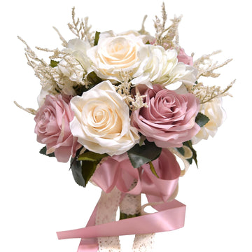 Dusty Pink Wedding Bouquets for Bride Bridesmaid Pastel Blush Pink White Champagne Artificial Fake Silk Roses Flowers