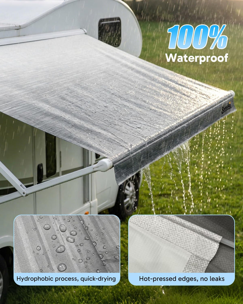 RV Awning Fabric Replacement, 19.5oz Heavy-Duty Vinyl Camper Awning, Heat-Sealed Seamless, DIY Setup, UPF 50+