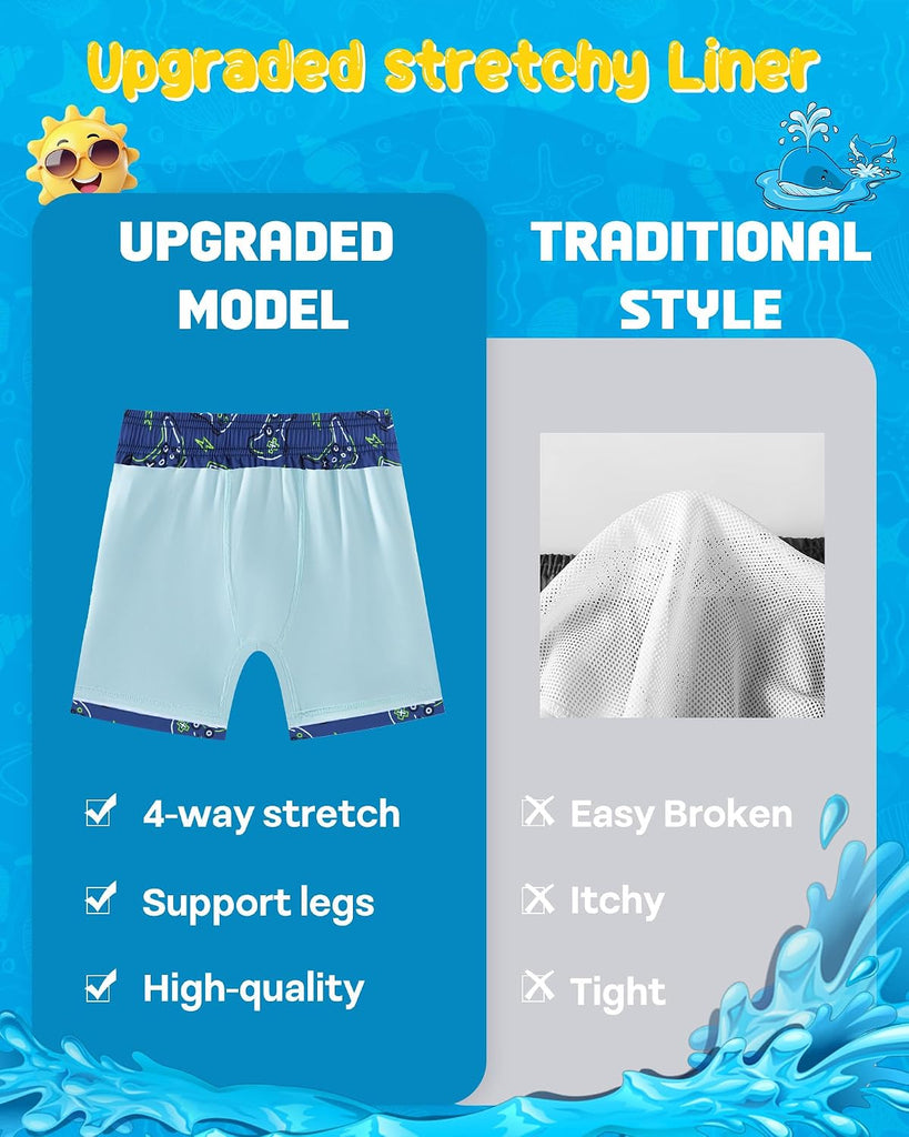 2 in 1 Boy's Swim Trunks Zipper Pockets Kids Bathing Suits