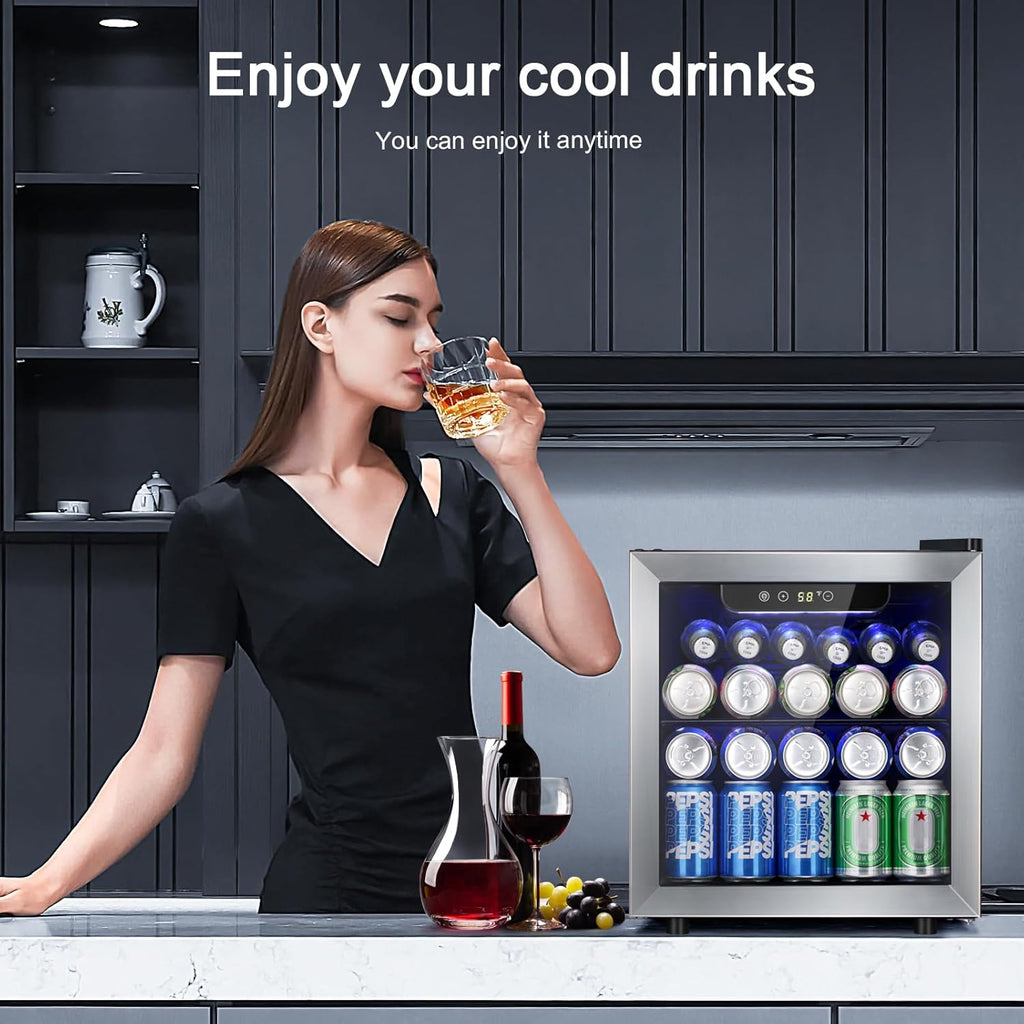 48 Can Beverage Refrigerator,12 Bottle Wine Cooler with Stainless Steel Glass Do