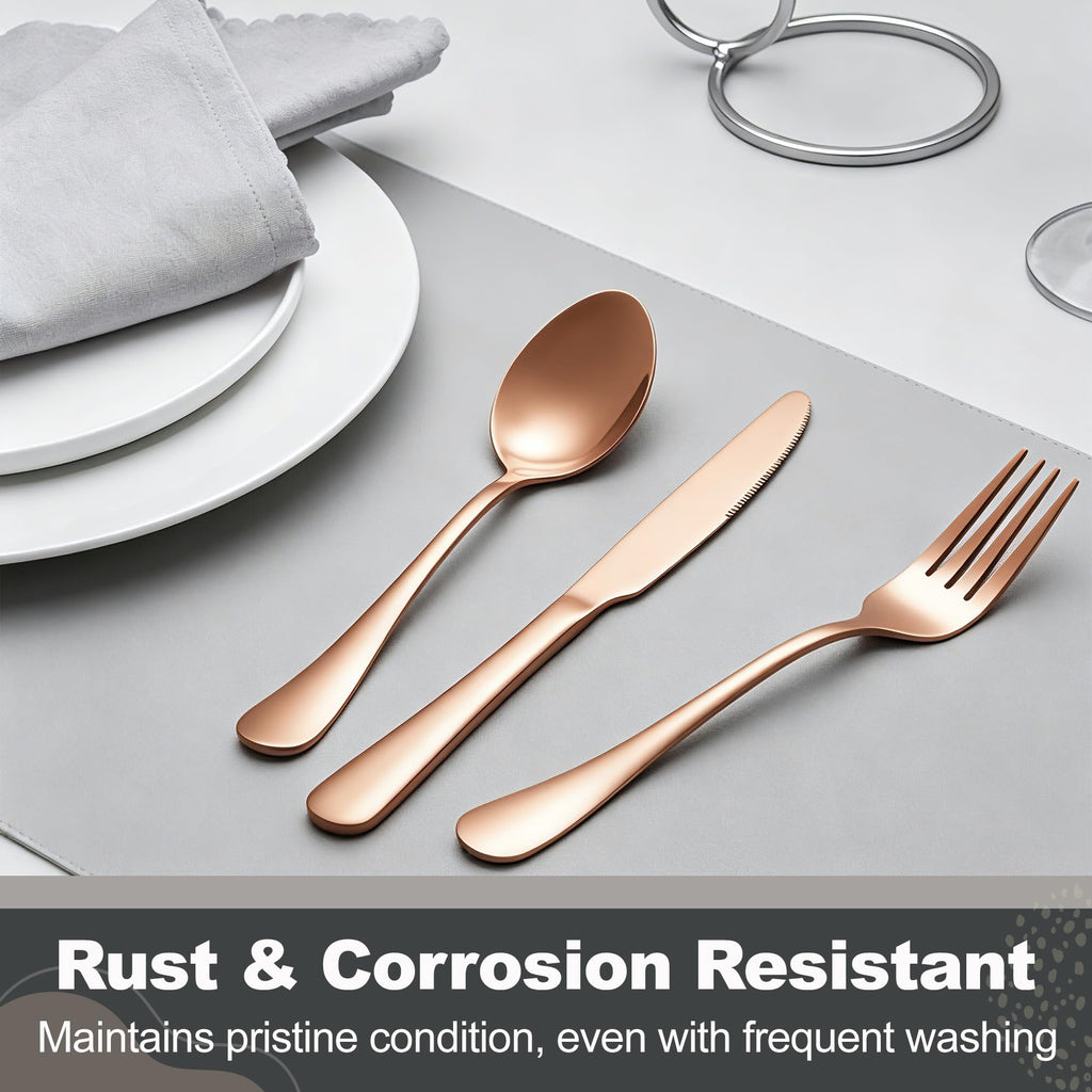 40-Piece Rose Gold Flatware Set, Stainless Steel Cutlery Set for 8
