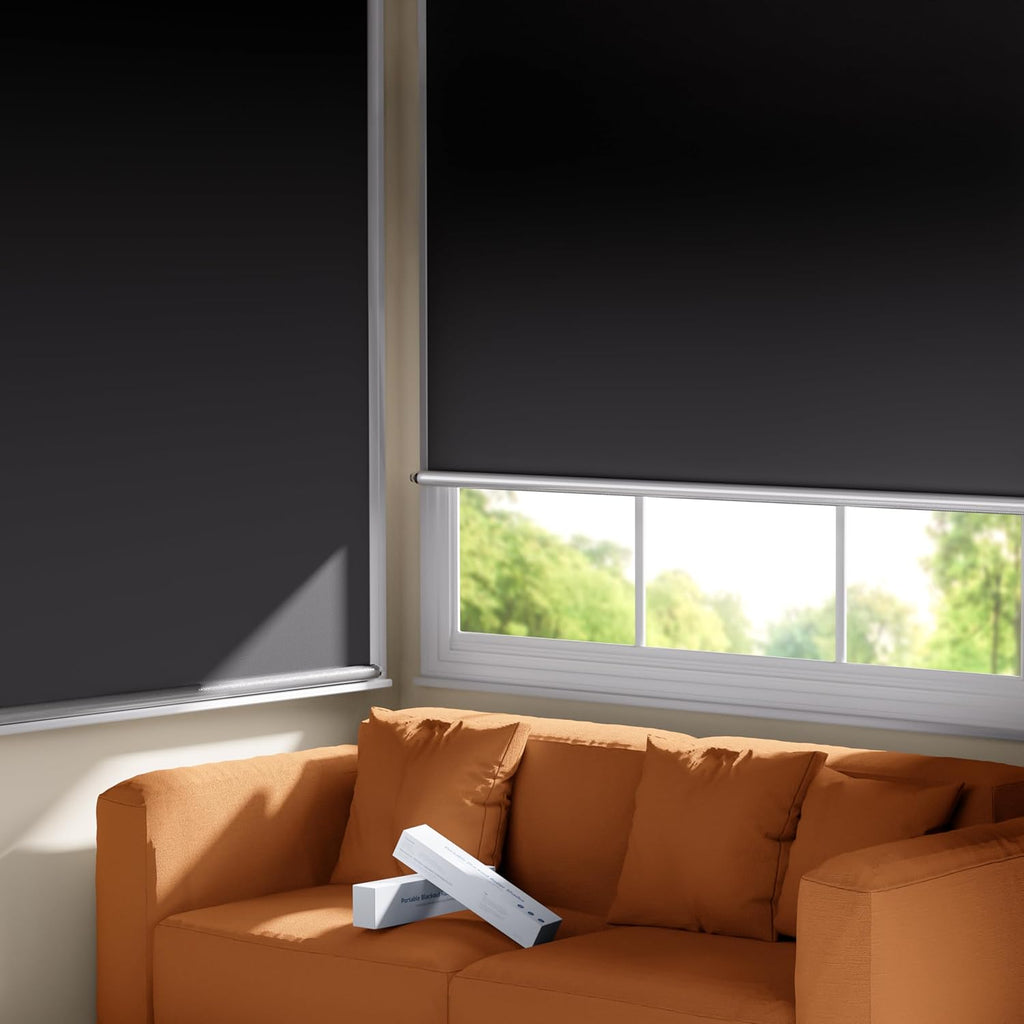 100% Blackout Roller Shades, Cordless No Tools No Drill Blinds for Indoor Windows, Thermal Insulation UV Protection