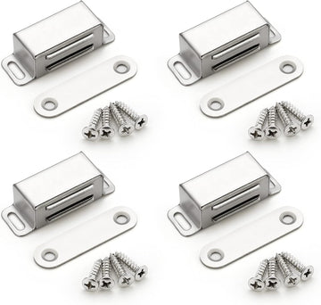 4 Pack Silver Magnetic Door Catch, Brushed Satin Nickel Cabinet Magnets, Strong Magnetic Catch Latch Cabinets, Drawers