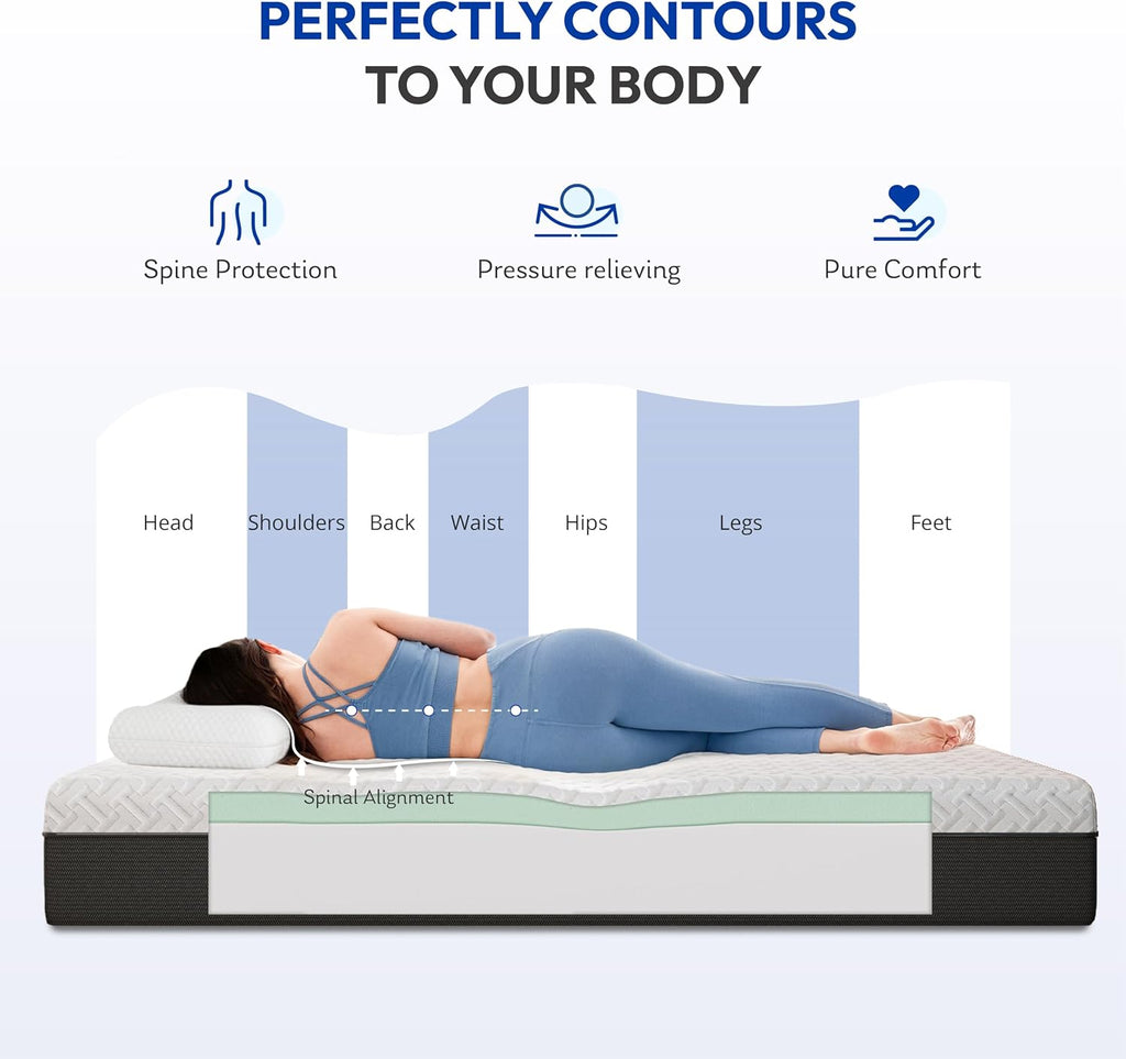 Firm Queen Mattress 10 Inch,Cooling Green Tea Gel Memory Foam | Cool Night Sleep,Back Pain Relief,Enhanced