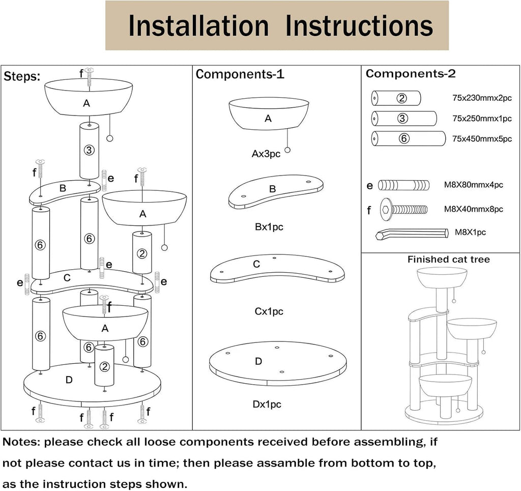 52" Modern Cat Tree Tower for Large Cats, 3Cat Nests Manual Hand Woven Multilevel Huge Paws Pals Cat Tree, Wood Cat