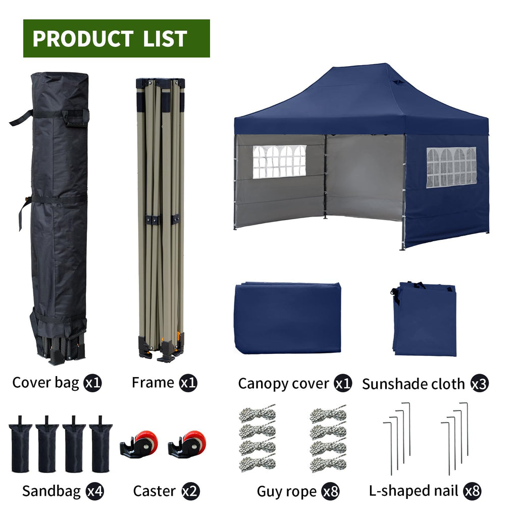10x15 Heavy Duty Pop Up Canopy Tent with Window Walls, Outdoor Parties Tent Easy Up Canopies with 3 Removable