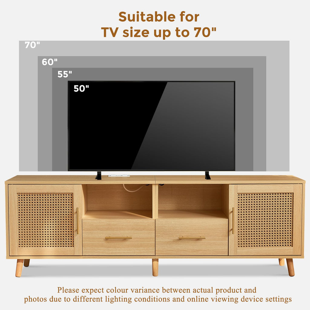 63" Rattan TV Stand for TVs Up to 70", Wood
