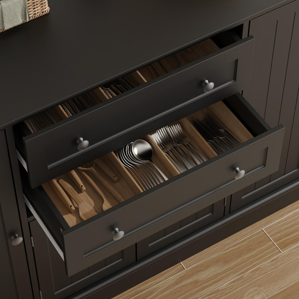 Farmhouse 47" Buffet Cabinet with Storage, Large Sideboard Buffet with Drawers and Adjustable Shelves, Rusitc Coffee