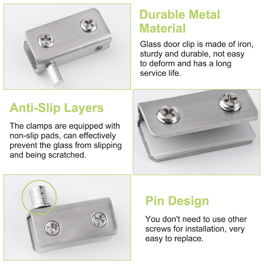 8PCS Glass Door Hinge Frameless Glass Door Pivot Hinges Clamp Adjustable Silver Cabinet Pivot Hinge Clip Replacement