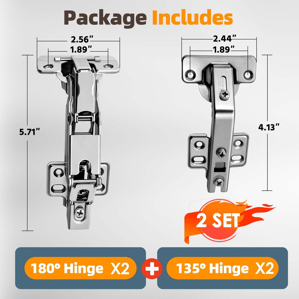 Lazy Susan Hinges 135° & 180° Soft Close Corner Cabinet Inset 4PCS