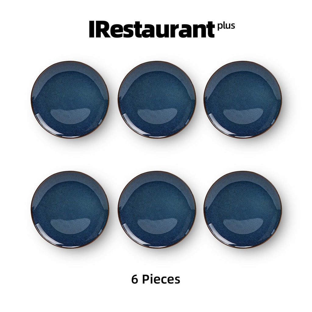 Organic Shape Highland Ceramic Dinner Plates, 6pcs 11.65 Inch Handmade Reactive Glaze Dinnerware Sets with Wavy Edge