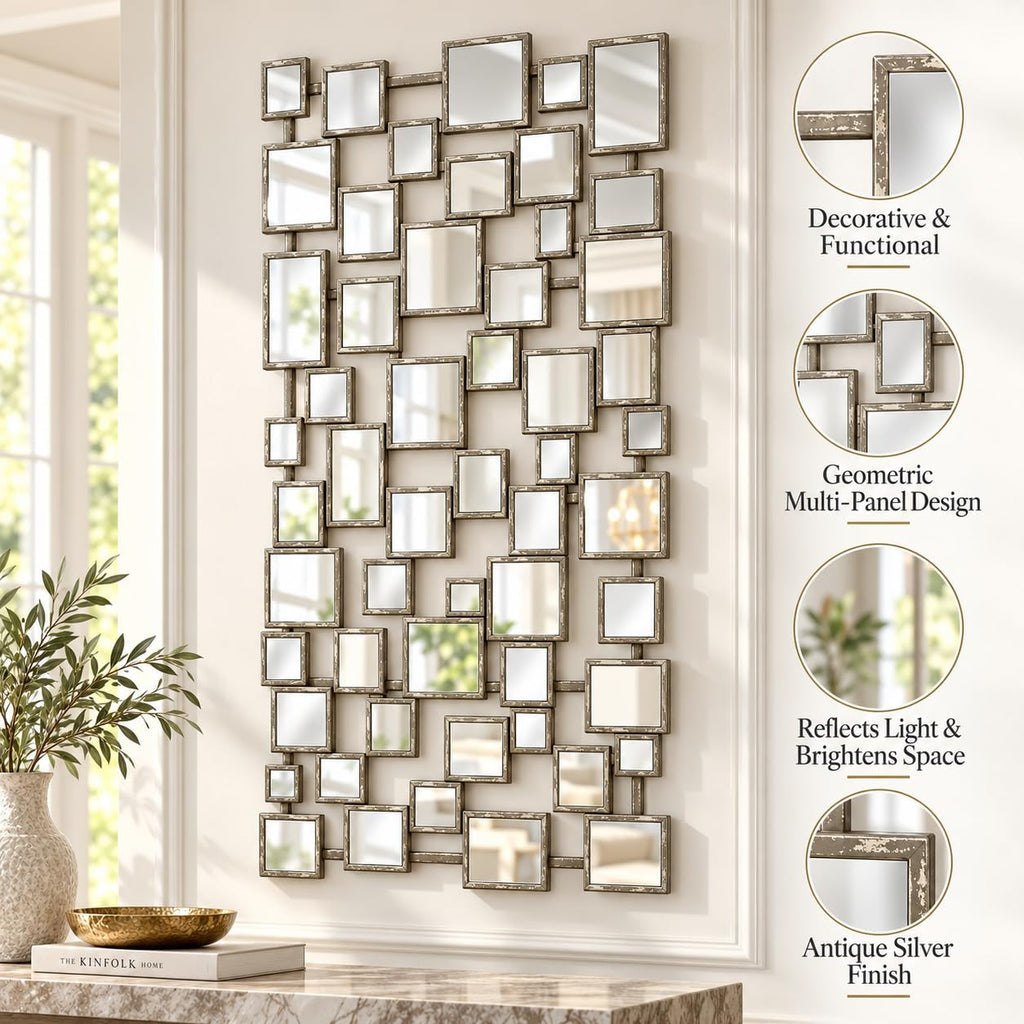 Large Modern Accent Wall Mirror Silver 23.6"x47" Metal Framed Decorative Mirror Bedroom Living Room Home Decor