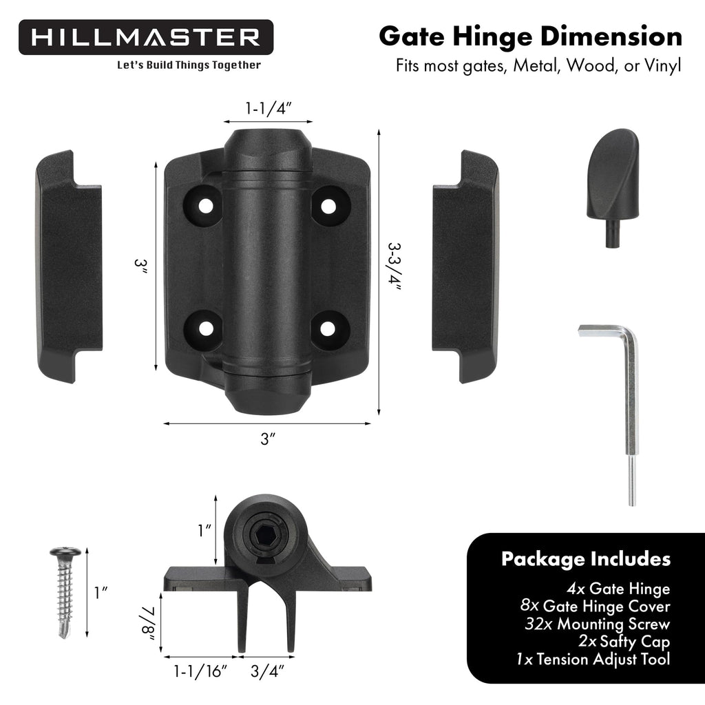 Heavy Duty Self Closing Gate Hinges with Safety Cap, Pool Gate Hinges with Alignment Legs No Rust and Adjustable Fence