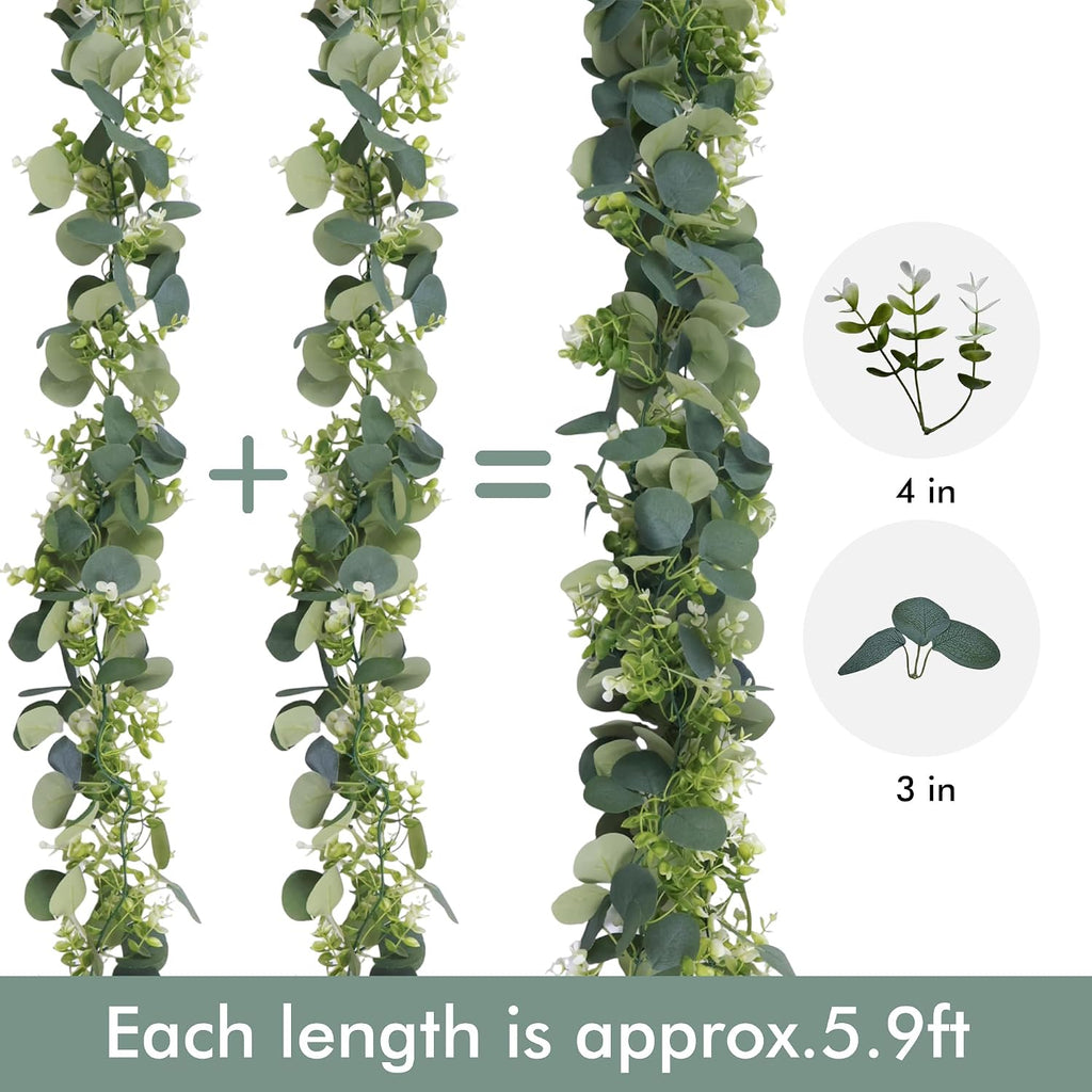 Eucalyptus Garland 6 FT Lush Artificial Greenery Faux Vines - Set of 2