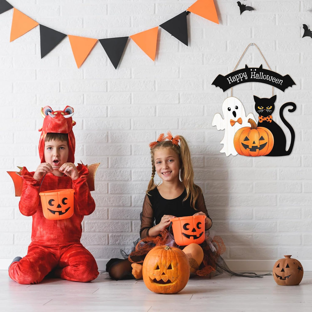 Halloween Decorations Wooden Hanging Welcome Sign for Front Door