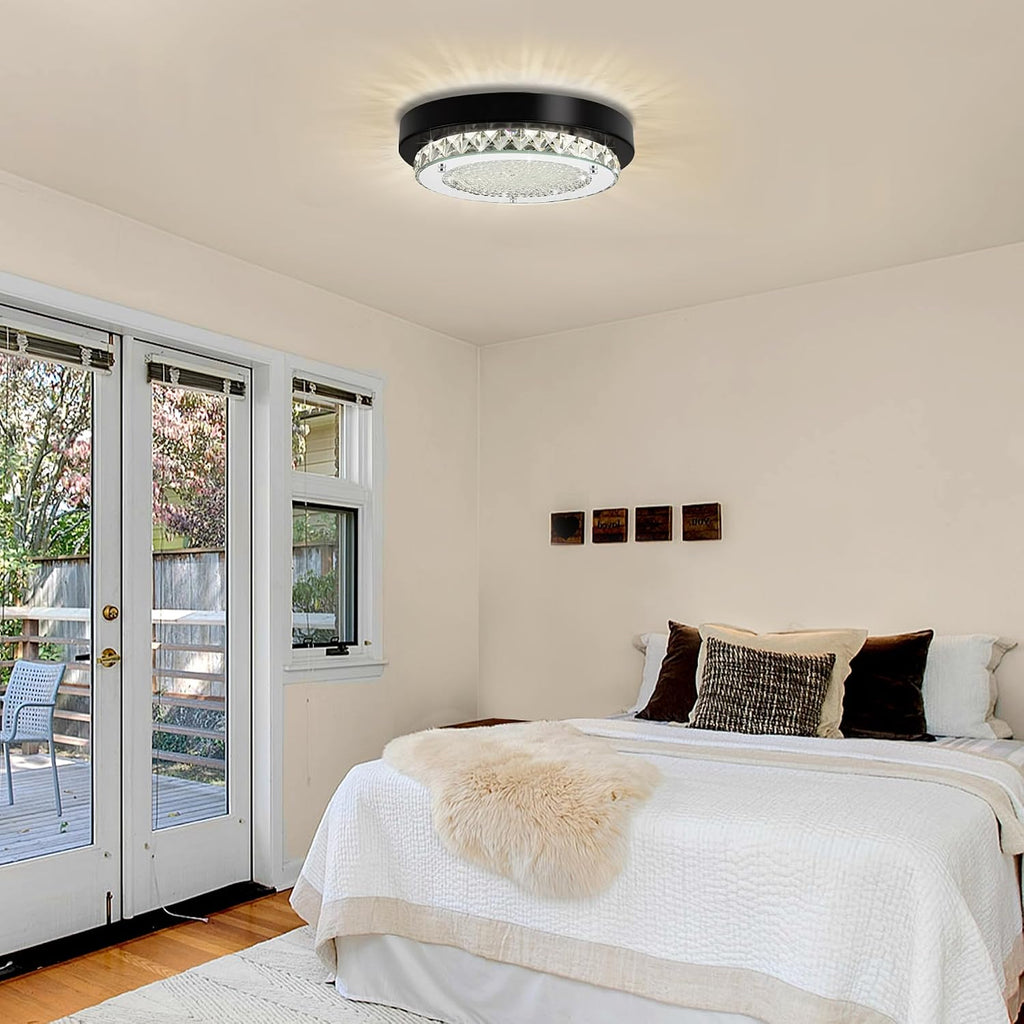 Flush Mount Ceiling Light Small Crystal LED Hallway Ceiling Lighting 10'' | 4000K, Dimmable, Mini, Black Crystal