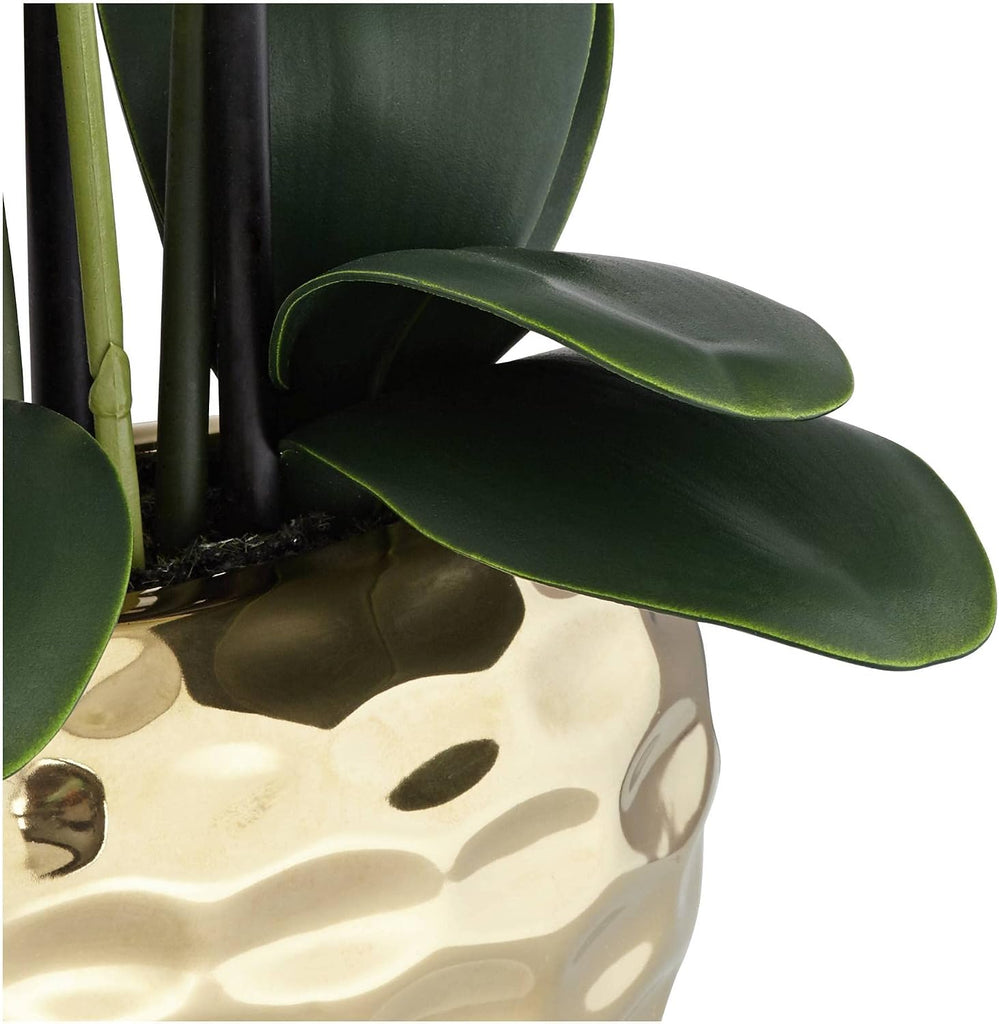 Potted Faux Artificial Flowers Realistic White Phalaenopsis Orchid in Silver Gold Ceramic Pot Home Decoration Living