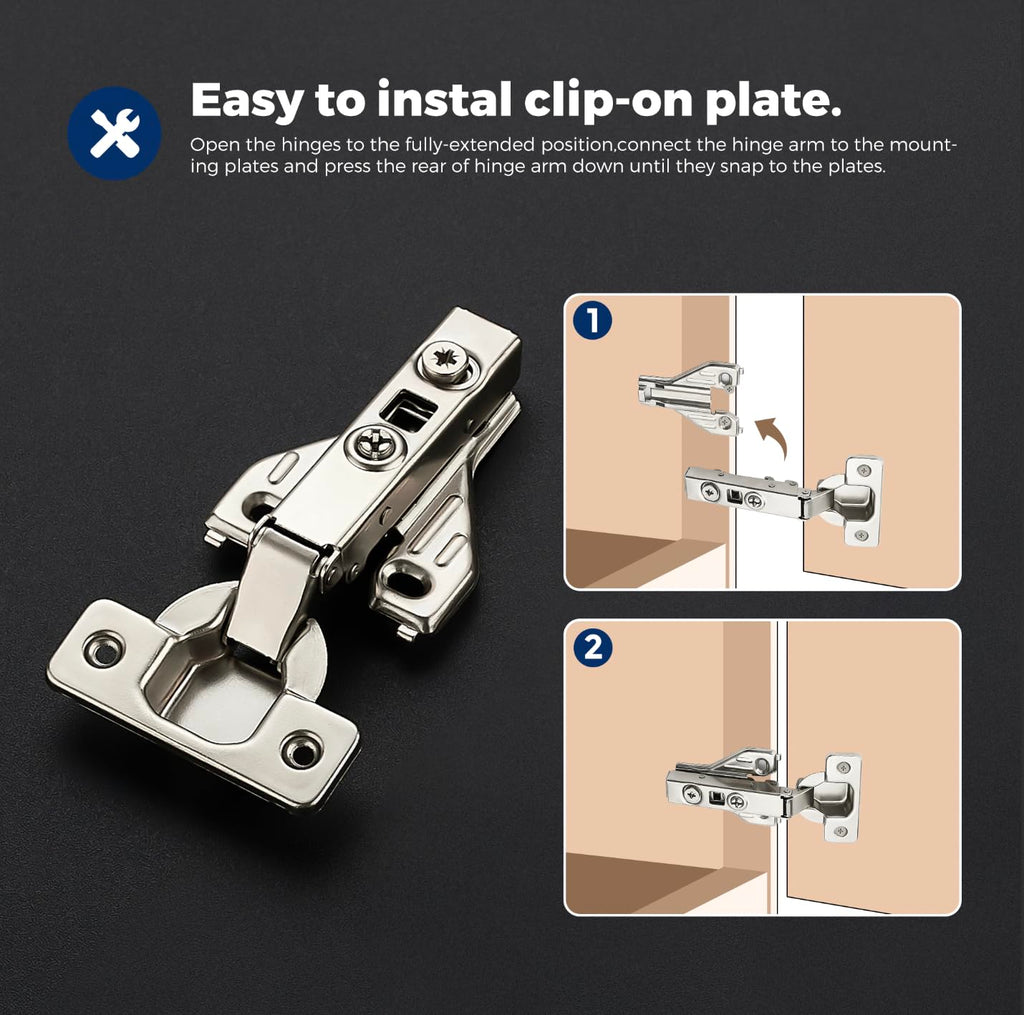 Full Overlay Cabinet Door Hinges, 105 Degree, 10 Packs 5 Pair