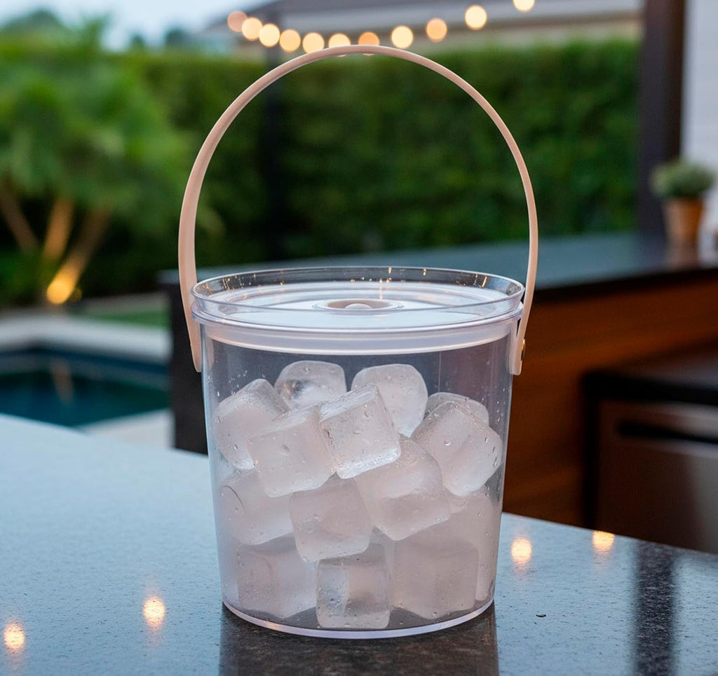 Ice Bucket with Airtight Lid, Champagne Bucket with Handle, Plastic Beverage Tub for Parties, Bar Cart Accessories