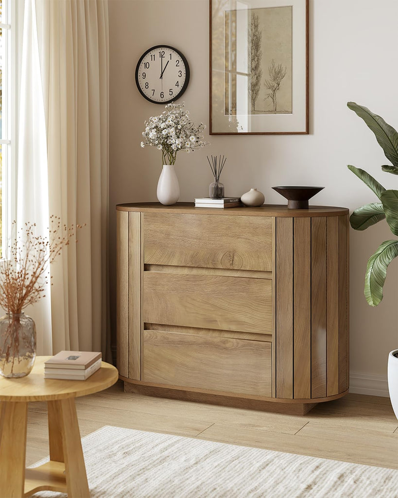 Large Nightstand, Oversized Night Stand with Drawers, Slatted Side Design Wood Nightstand, 35" Wide End Tables