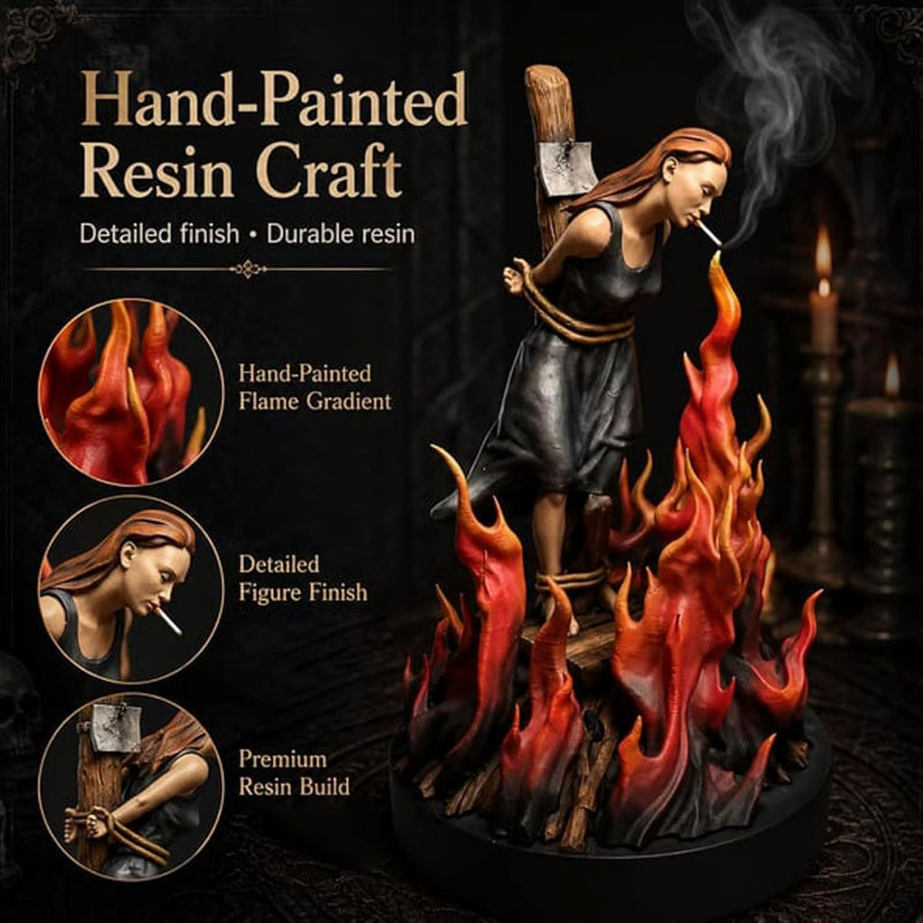 Witch Burn Sculpture Backflow Incense Burner, Gothic Witch Incense Holder with Waterfall Smoke Effect, Resin Dark