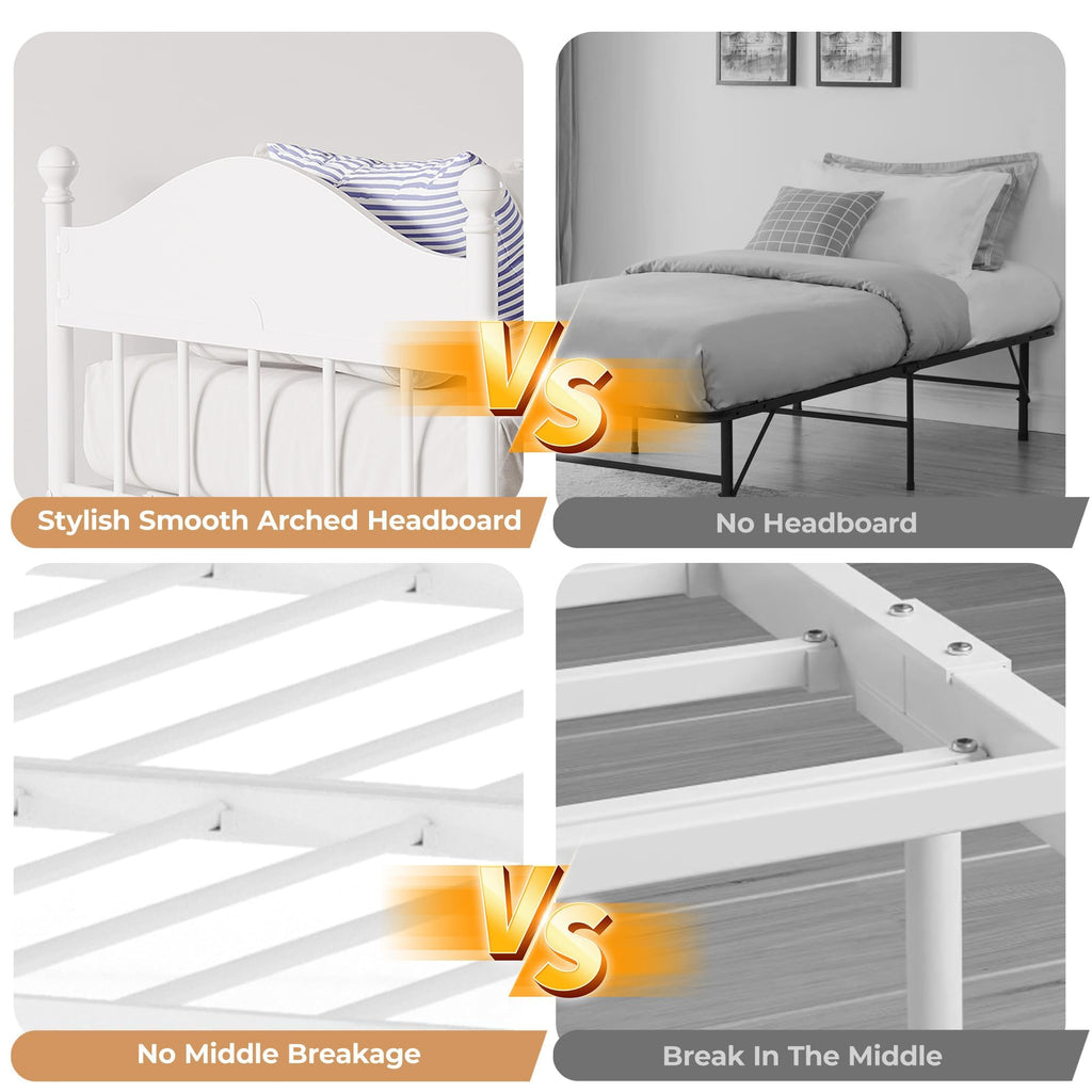Daybed with Trundle, Metal Twin Size Day Bed with Stylish Headboard, Sofa BedFrame with Pop Up Foldable Trundle Bed